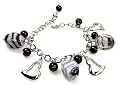 Black and White Lampwork Glass Bead Heart Bracelet, Links Adjust to Fit Any Wrist. Gift Box.