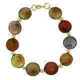 18k Gold Over Sterling Silver Iridescent Genuine Freshwater Cultured Brown Green Champagne Coin Pearls Bead Circle Round Bracelet