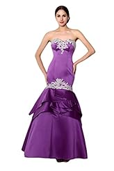 Strapless Natural   Waistline Satin Mermaid Applique Evening Dress 