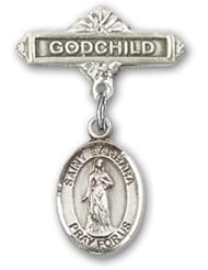 Sterling Silver Baby Badge with St. Barbara Charm and Godchild Badge Pin