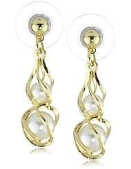 1928 Jewelry Gold Shell and Pearl Drop Earrings