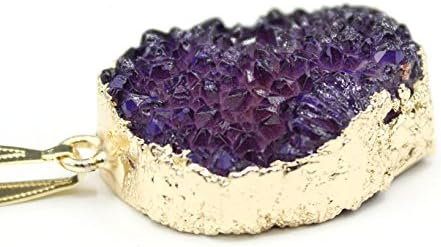 Finished Golden Plated Drusy Quartz Crystal Pendant Purple, Natural Gemstone Charms For Jewelry Making &amp; Art Projects