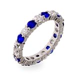 Eve's Addiction Sapphire and Clear CZ Silver Eternity Ring