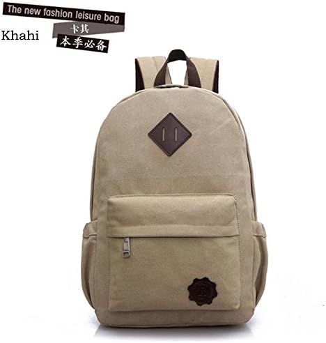 Men's Vintage Canvas Backpack Rucksack Laptop Shoulder Bag Travel Camping Bag - Khaki