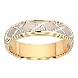 14k Two Tone Engraved Men's Wedding Band, 6mm.