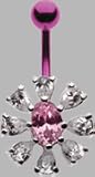 Pink Titanium Navel Bar with a Silver Full Bloom in Rose