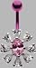 Pink Titanium Navel Bar with a Silver Full Bloom in Rose