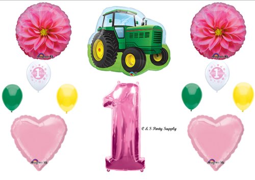 Gilrl's 1st First Happy Birthday Party Balloons Tractor John Deere-like Decorations Supplies