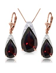14k Yellow Gold Garnet Drop Necklace and Earrings Set