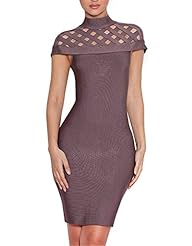 Short Sleeves Full Length Nylon/Rayon/Spandex Checkered Print Turtleneck Bandage Dress/Club Dress/Mini Dress 