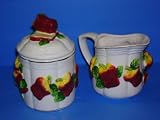 APPLE 3-D Creamer & Sugar Jar Set w/Sugar Spoon Apples *NEW*