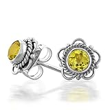 Bling Jewelry Citrine November Birthstone Sterling Silver Antique Flower Stud Earrings