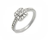 18K White Gold Diamond Ring, Centered with a Princess-Cut Diamond and Surrounded by Pave Set Diamonds.