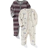 オールドネイビー OLD NAVY/ パターンフッテッドスリープ2パック ブルーコンボ ロンパース長袖 0～3ヶ月【並行輸入】
