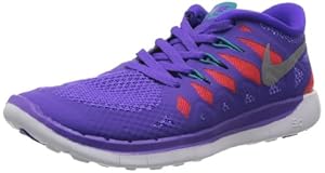 Nike Kids Free 5.0+ (GS) Prpl Vnm/Mtllc Slvr/Trb Grn/Lt Running Shoe 5 Kids US