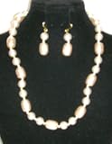 One Strand Ivory Multisize Pearl Separated By Small Gold Beads Short Chain Necklace and Earrings for Women and Teens