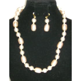 One Strand Ivory Multisize Pearl Separated By Small Gold Beads Short Chain Necklace and Earrings...
