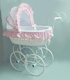 PINK AND WHITE LACE VICTORIAN PRAM P555E