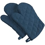 DII 100% Cotton, Machine Washable, Heat Resistant, Everyday Kitchen Basic, Terry Oven Mitt, 7 x 13", Set of 2, Blue