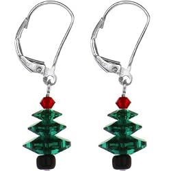 .925 Sterling Silver Austrian Crystal Christmas Tree Earrings MADE WITH SWAROVSKI ELEMENTS