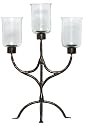Wrought Iron Small Three Light Candelabra Candleholder With Crackled Glass Shades 23"H 15"W