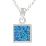 Sterling Silver with Blue Opal Square Necklace