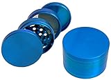 Herb, Spice or Tobacco Grinder and Mill Blue 4 Pieces 2.5" with Pollen Catcher & Scraper