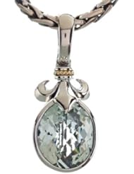 Balissima By Effy Collection Sterling Silver and 18k Yellow Gold Fleur de Lis Green Amethyst Pendant Necklace