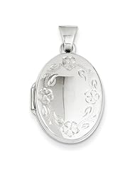 14k White Gold 21mm Oval Leaf Floral Scroll Border H/Eng Locket Metal Wt-1.49g