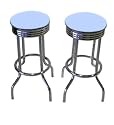 2 Baby Blue Vinyl Specialty Barstools Set