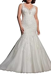 V-neck Organza Natural   Waistline Mermaid Lace Spaghetti Strap Wedding Dress 