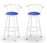 2 Glitter Blue Vinyl Specialty / Custom White Barstools with Backrest Set