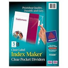 Index Maker Clear Label Three-Hole Punch View Dividers, Letter, 5/Set