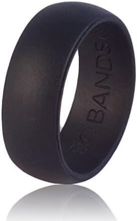 BC Bands Workproof Wedding Band for Hardworking Husbands - Tough, Comfortable, Safe, Silicone Rubber Wedding Ring With Pouch (Black, Size 9)