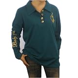 Womens Baby Phat green long sleeve collared top. 100% authentic hip-hop brand name top with 3 large gold embroidered logos on front and sleeves. Very sharp urban designer top with excellent cutting and gold button on collar.