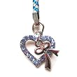 Cell Phone Mobile Camera Charm Strap Beautiful Blue Diamond Heart with Ribbon