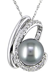 14k White Gold 9-9.5 MM Tahitian Cultured Pearl, and Diamond Pendant (0.03 Cttw, G-H Color, I2-I3 Clarity), 17"