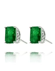 14kWhite Gold Emerald Gemstone and Diamond Earring, Birthstone of May