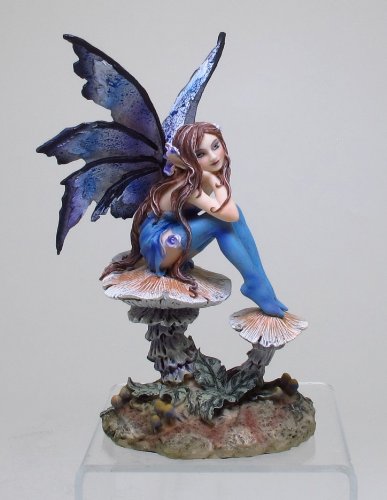 6.25 inch nice blue fairy sitting on mushroom statue fi…