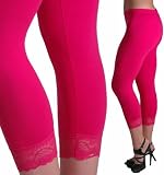EyeCatchClothing - Crop Leg Pull on Womens Leggings with Lace Detail Fushia M/L