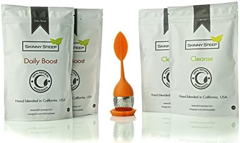 SkinnySteep Premium Detox Tea: 100% Organic and Natural Teatox - 5 item bundle: 2 Daily Boost Tea (85g each), 2 Cleanse Tea (28g each), and Infuser