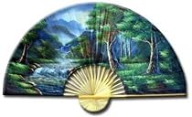 Asian Art, D&eacute;cor, & Gifts - 40" Hand painted Thai Silk & Bamboo Decorative Wall Fan - Asian Forest