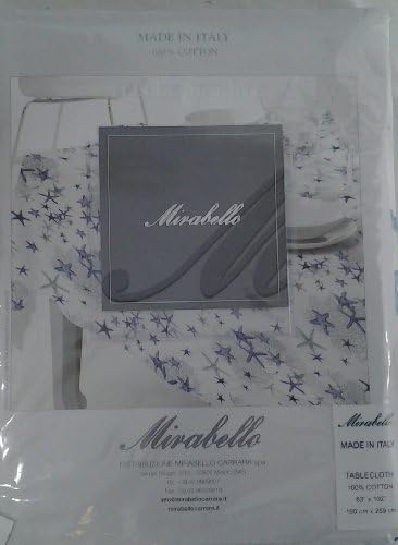 Mirabello Tavola Italiana Luxury Cotton 63" X 102" Tablecloth " Starfish and Coral Fans in Italy White, Red, Yellow, and Green By Mirabello