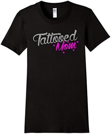 Tattooed Mom T-Shirt - Distressed Vintage Style - Slim Fit - Female Small - Black