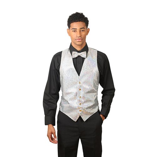 Men's Light Silver Sequins Vest