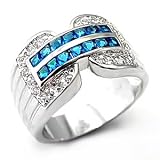 Two Row Princess Cut Blue Topaz CZ Ring