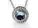 18K White Gold 16 Cable Chain Round-Shape Aquamarine Color-Stone Necklace, Set with a Sliding Pendant, Surrounded by Pave Set Diamonds.