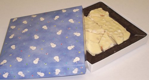 Scott's Cakes 1 lb. White Chocolate Macadamia Nut Bark in a Snowman Box by Scott's Cakes
