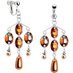 Handcrafted Austrian Crystal Copper Epiphany Chandelier Clip Earrings