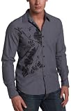 Vintage Red Men's Tokyo Rose Flock Long Sleeve Shirt, Grey, XX-Large